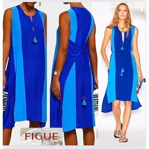 Figue Karina Luxe Silk‎ Two Tone Midi Dress Vibrant Blue XS - Picture 1 of 13